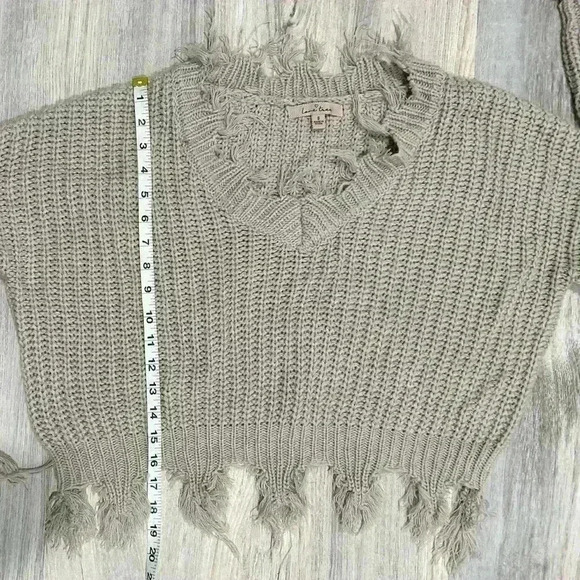 Love Tree Beige Knit Sweater Cropped Long Sleeve Distressed Oversized Size S - Picture 3 of 7